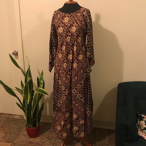 70s Kaiser Cotton Block Print Caftan Boho Dress